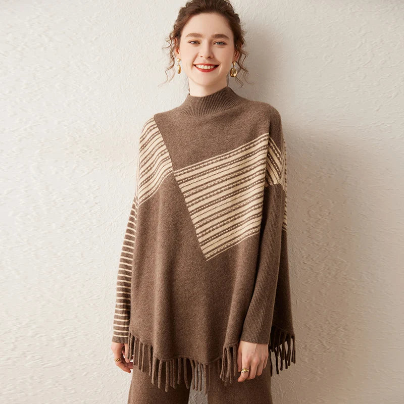 Striped Cashmere Wrap Shawl Poncho