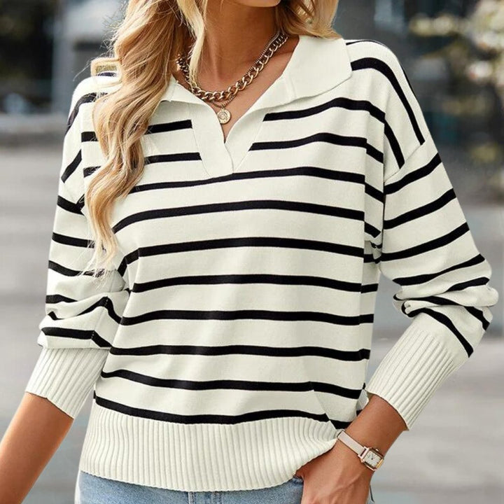 Striped Collared Knit Polo Sweater