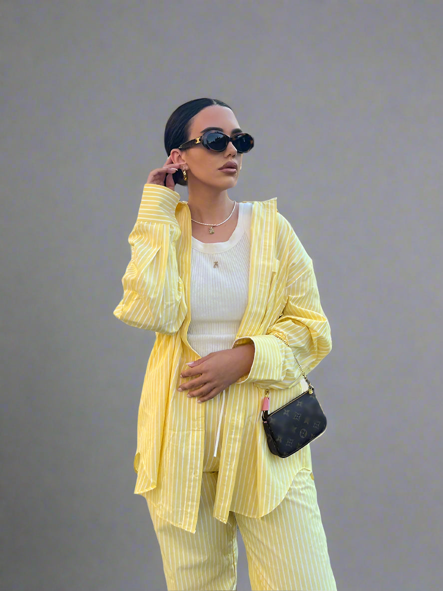 Striped High Waist Shirt & Trouser Set