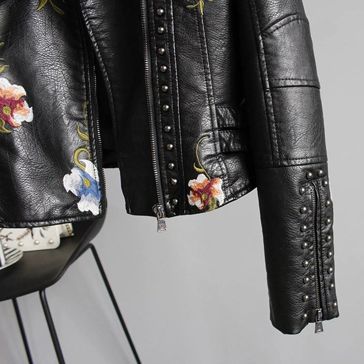 Stylish Women's Floral Leather Jacket