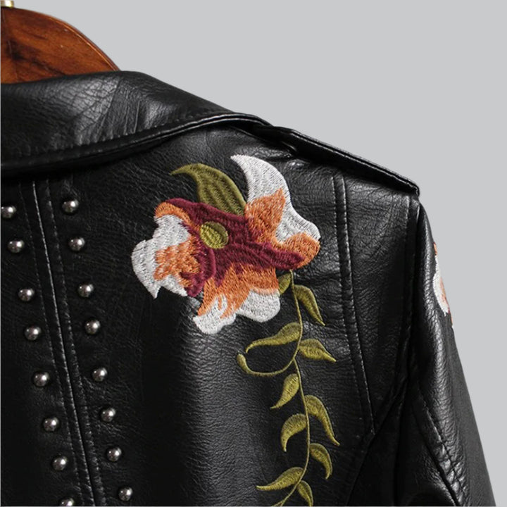 Stylish Women's Floral Leather Jacket