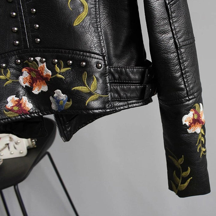 Stylish Women's Floral Leather Jacket