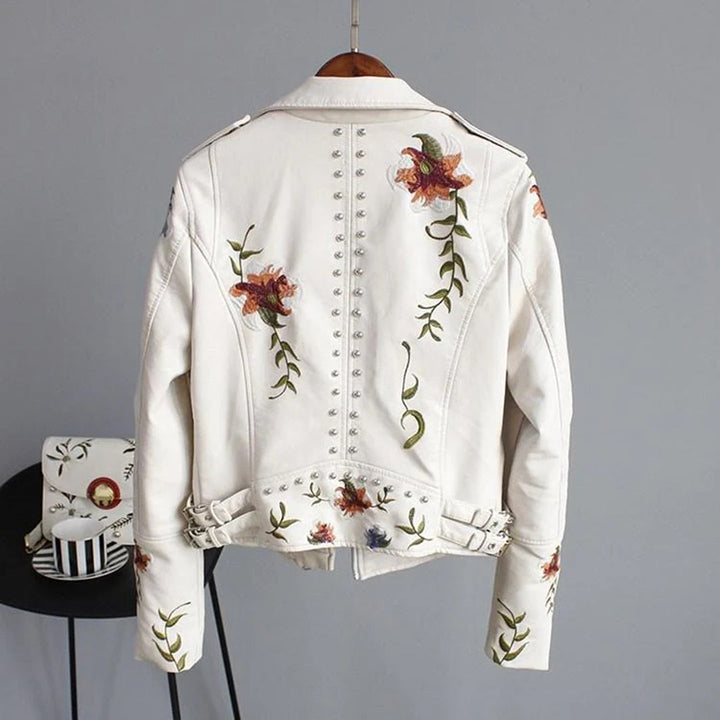 Stylish Women's Floral Leather Jacket