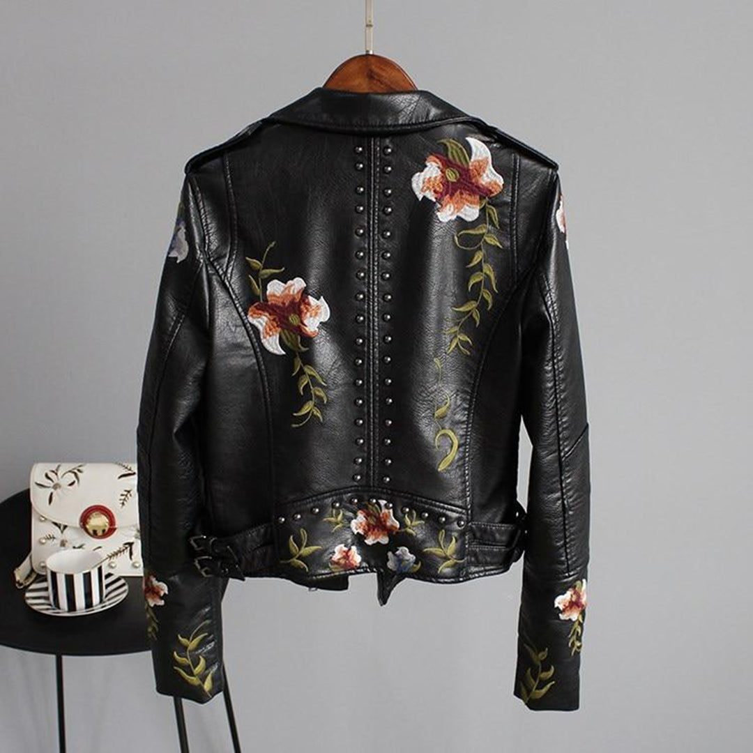 Stylish Women's Floral Leather Jacket