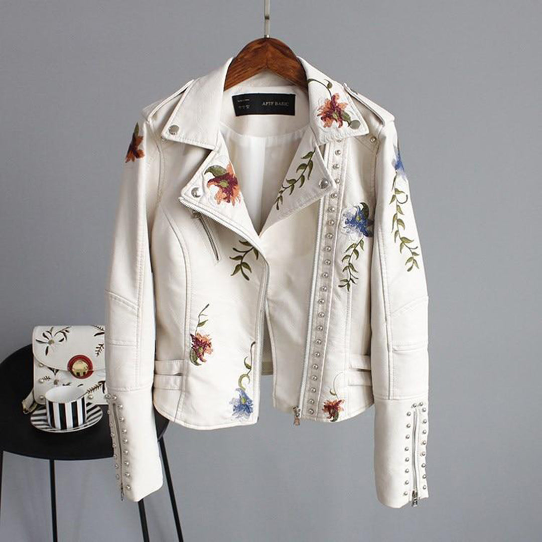 Stylish Women's Floral Leather Jacket