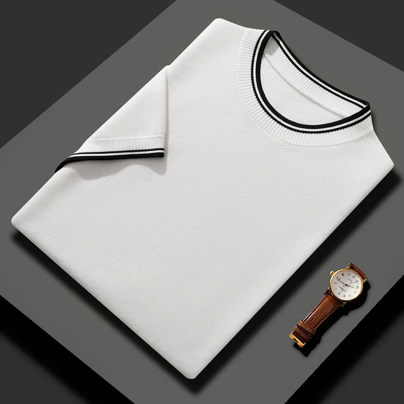 Summer Mulberry Silk Contrast Knit T-shirt