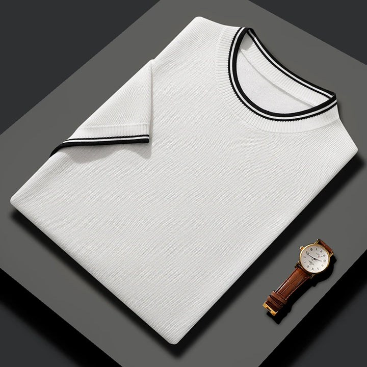 Summer Mulberry Silk Contrast Knit T-shirt