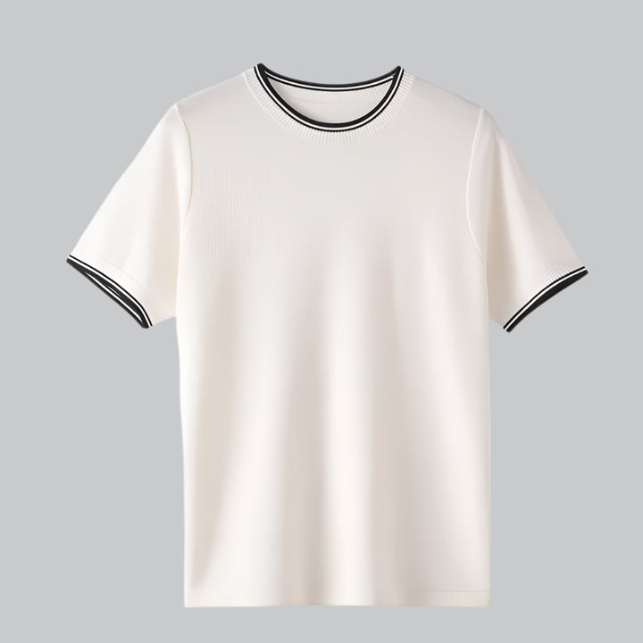Summer Mulberry Silk Contrast Knit T-shirt