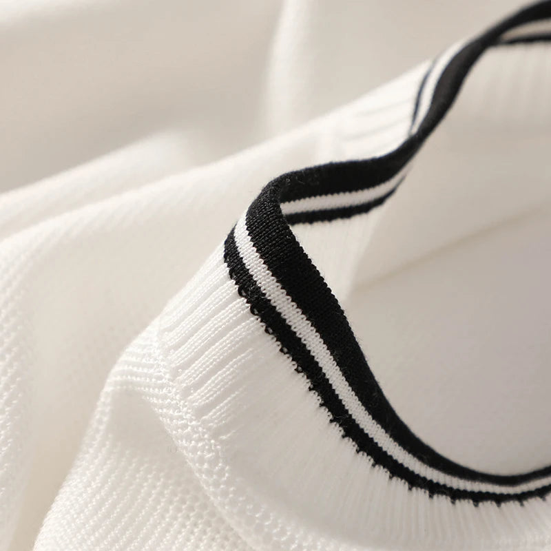 Summer Mulberry Silk Contrast Knit T-shirt