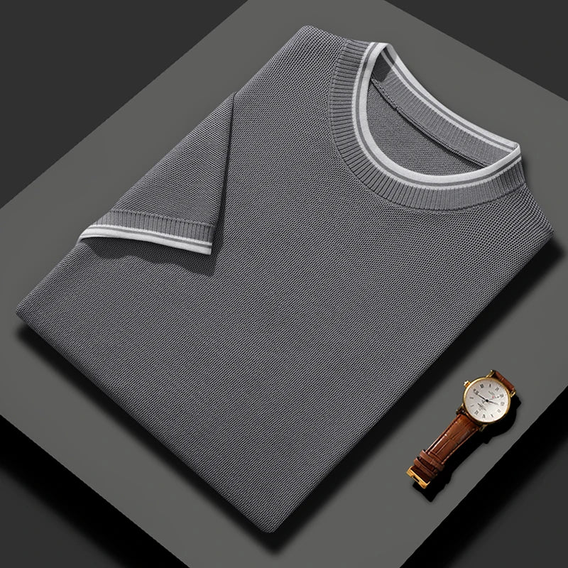 Summer Mulberry Silk Contrast Knit T-shirt