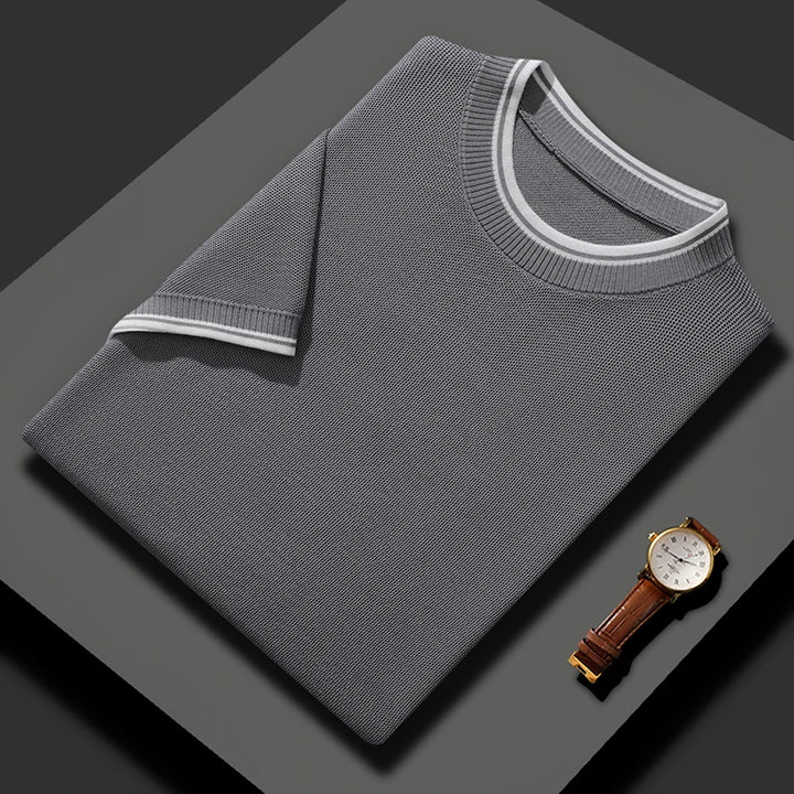 Summer Mulberry Silk Contrast Knit T-shirt