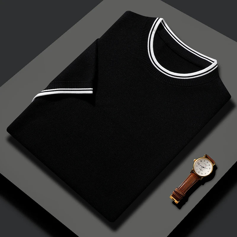 Summer Mulberry Silk Contrast Knit T-shirt