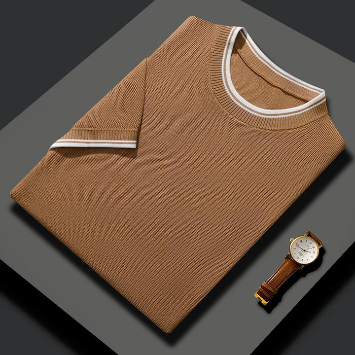 Summer Mulberry Silk Contrast Knit T-shirt