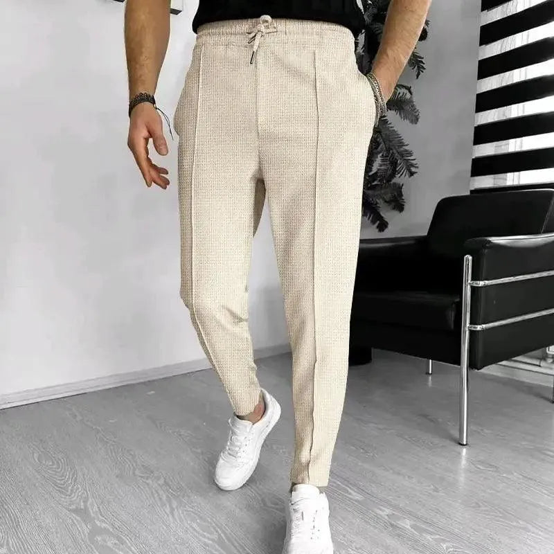 Textured Slim-Fit Drawstring Trousers