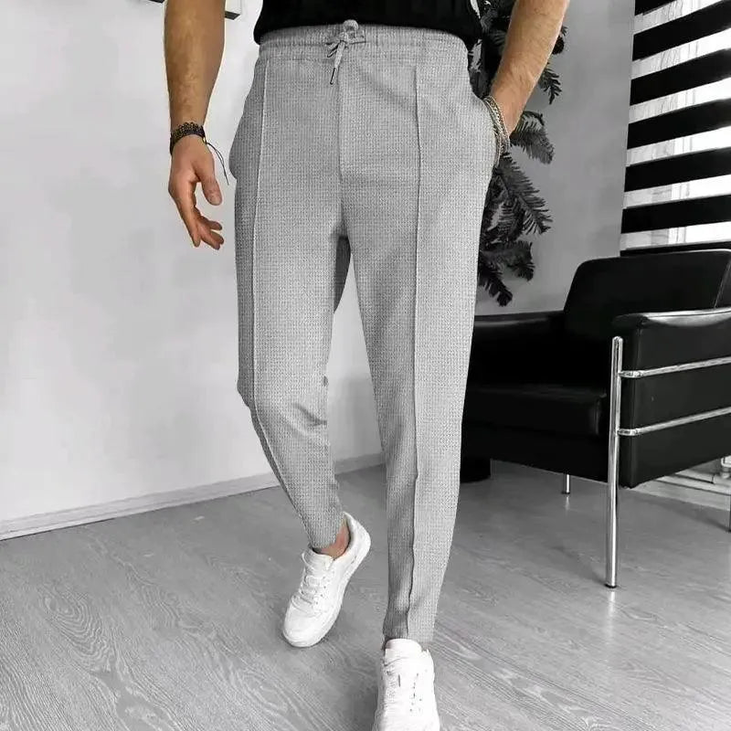 Textured Slim-Fit Drawstring Trousers