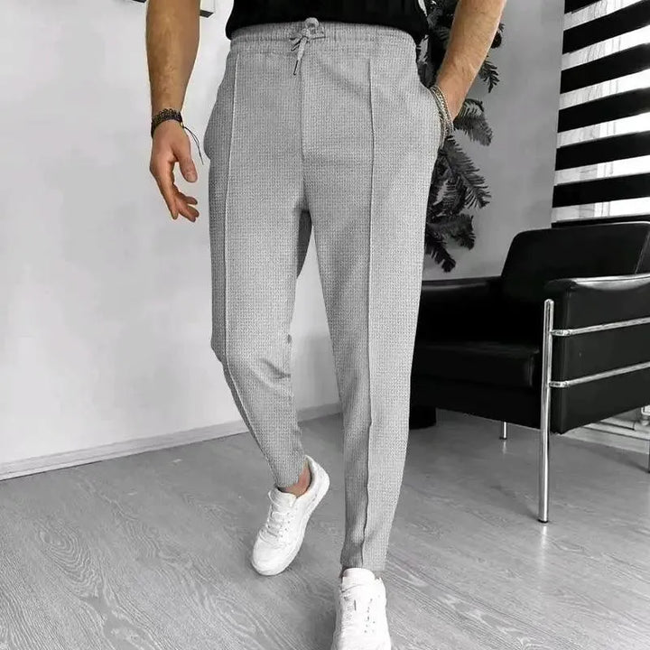 Textured Slim-Fit Drawstring Trousers
