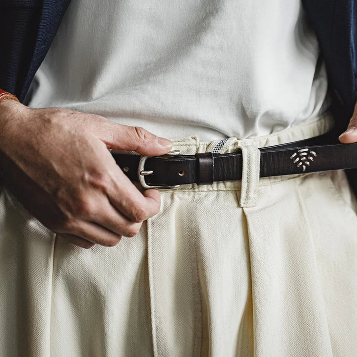 Thin Genuine Cowhide Stitched Retro Belt