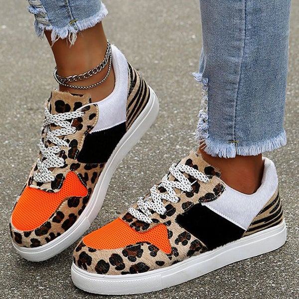 Trendy Leopard Print Suede Sneakers