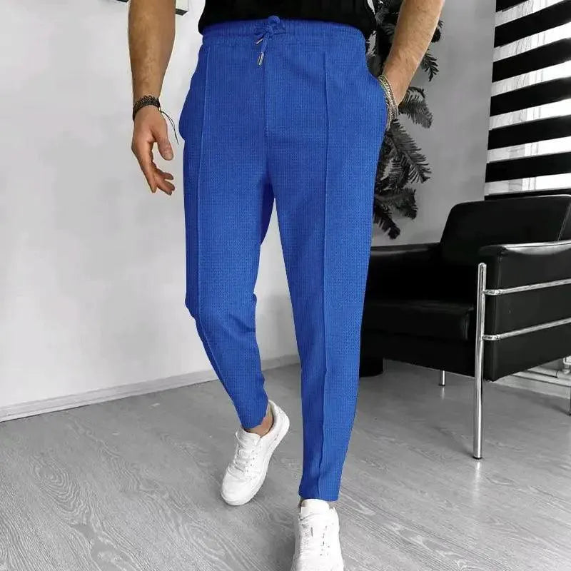 Textured Slim-Fit Drawstring Trousers