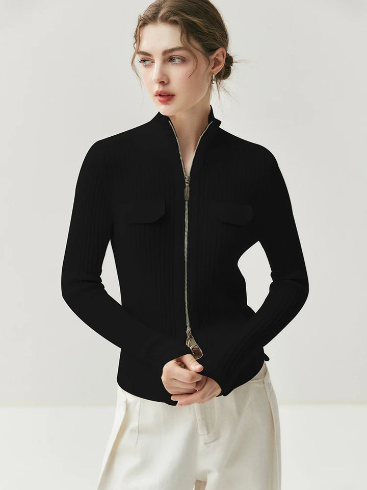 Turtleneck Cashmere Cardigan Double-Zipper