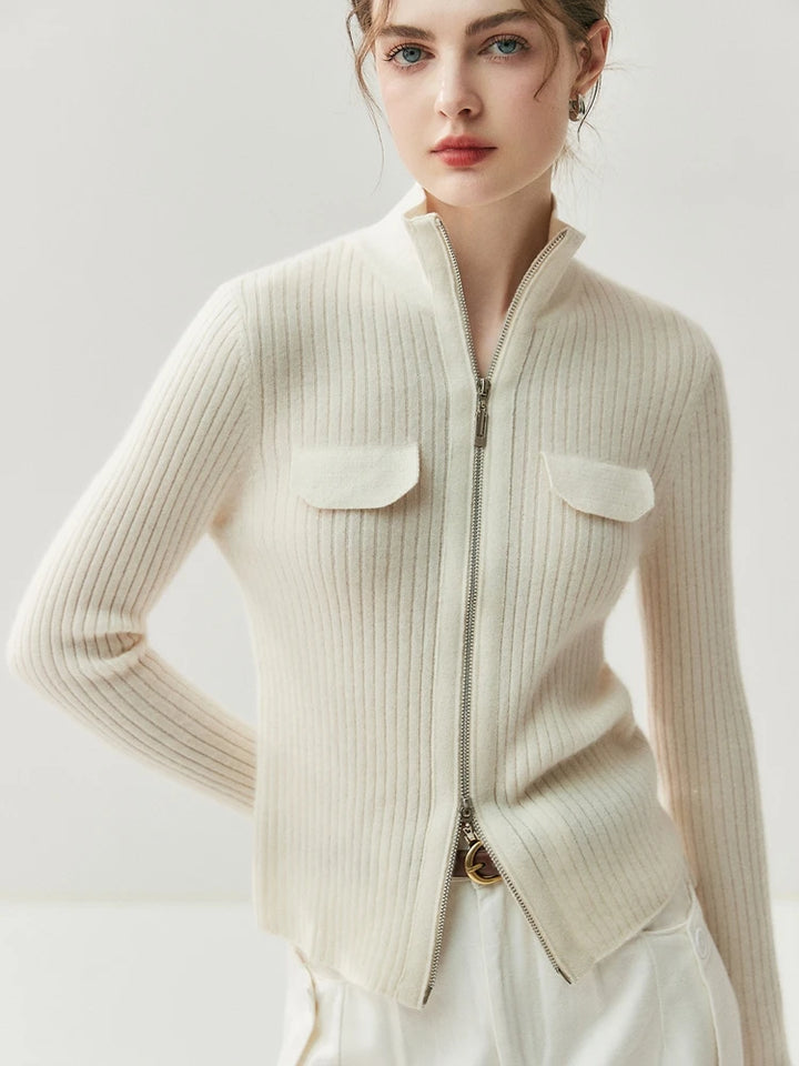 Turtleneck Cashmere Cardigan Double-Zipper