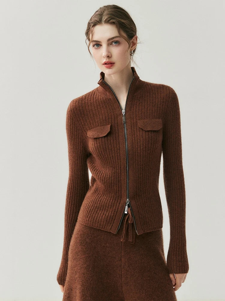 Turtleneck Cashmere Cardigan Double-Zipper
