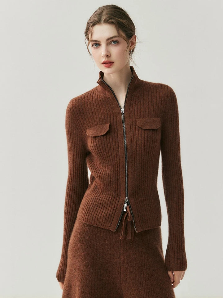 Turtleneck Cashmere Cardigan Double-Zipper