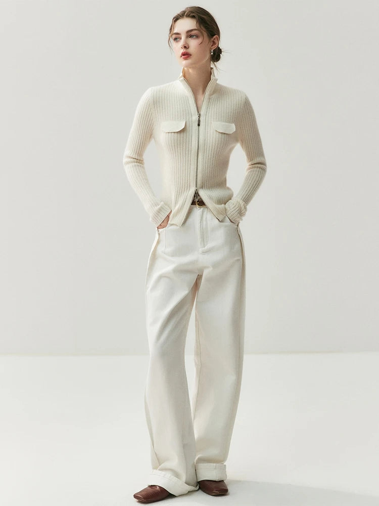 Turtleneck Cashmere Cardigan Double-Zipper