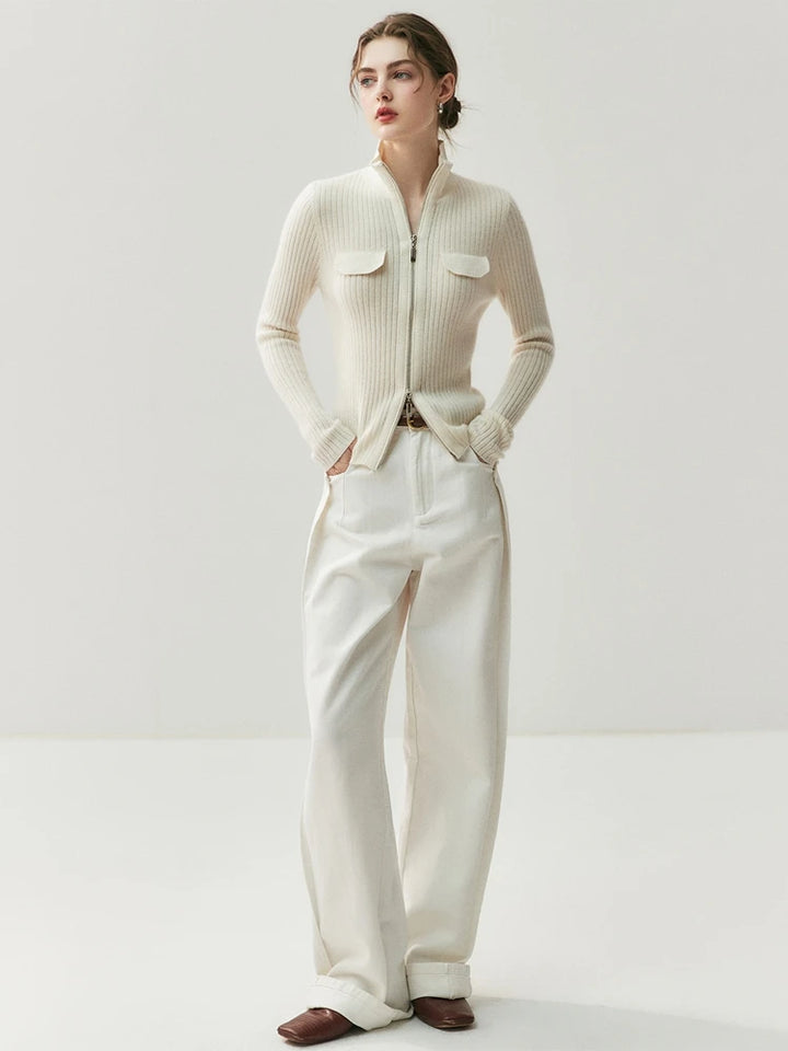 Turtleneck Cashmere Cardigan Double-Zipper