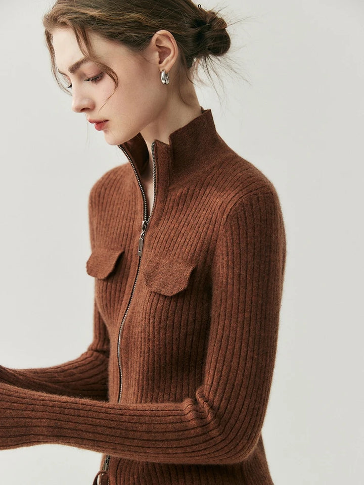 Turtleneck Cashmere Cardigan Double-Zipper