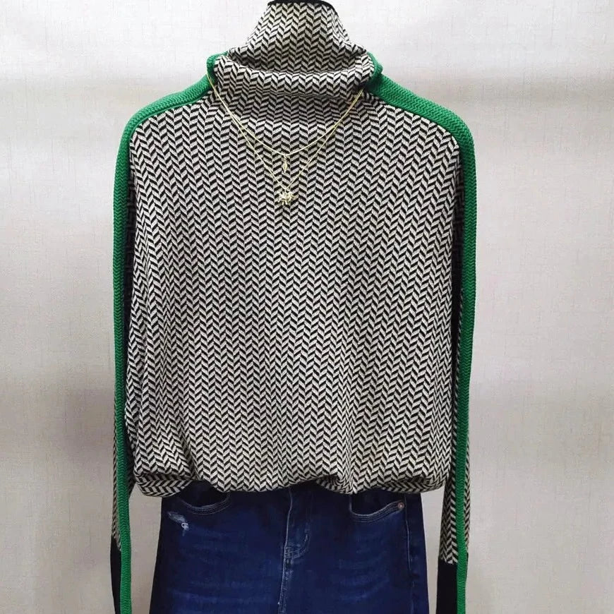 Herringbone Turtleneck Knit Sweater