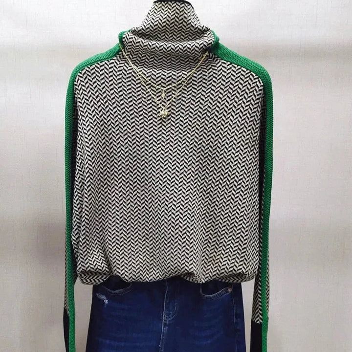 Herringbone Turtleneck Knit Sweater