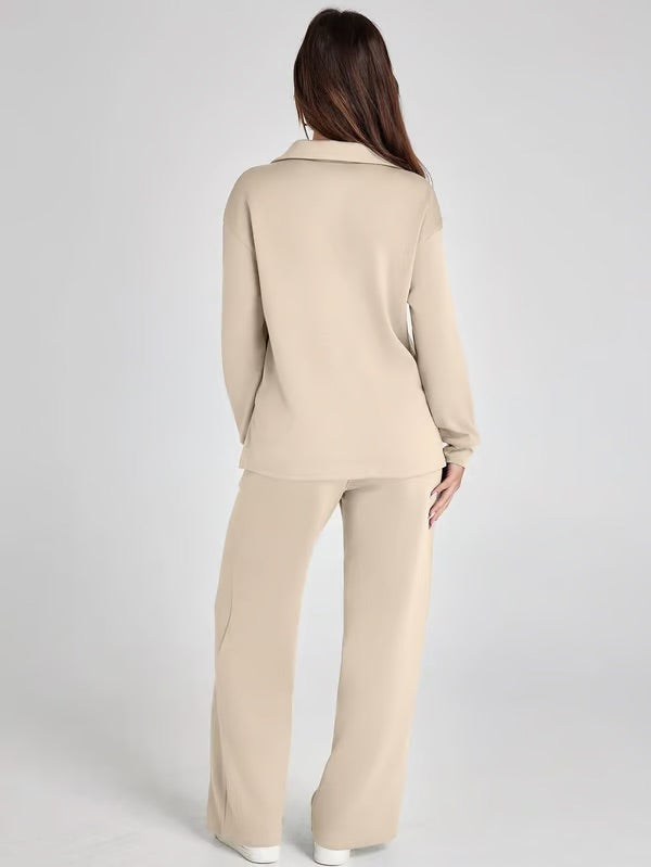 Two-Piece Set V-Neck Sweatshirt Elastic Trousers