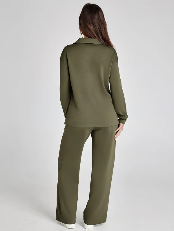 Two-Piece Set V-Neck Sweatshirt Elastic Trousers