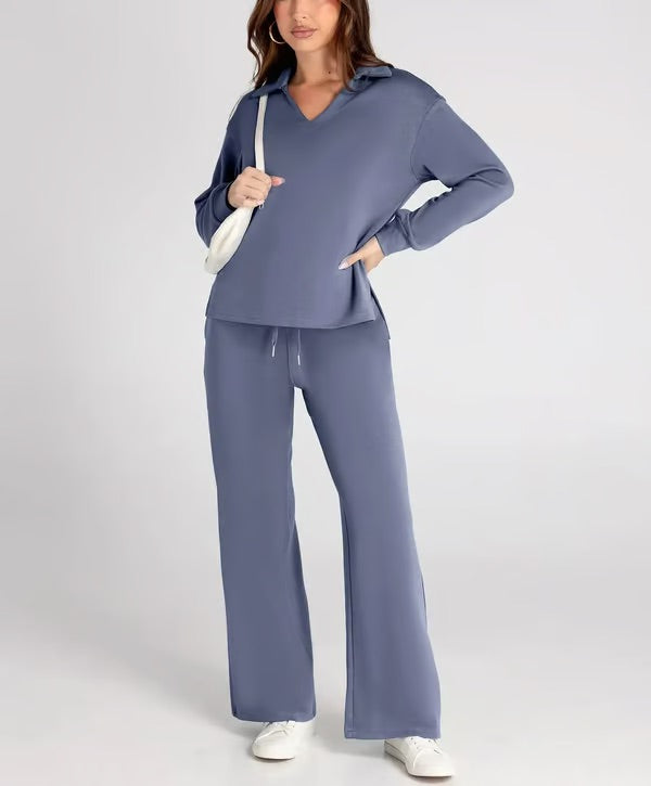 Two-Piece Set V-Neck Sweatshirt Elastic Trousers