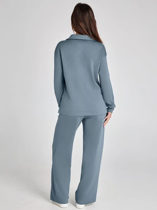 Two-Piece Set V-Neck Sweatshirt Elastic Trousers