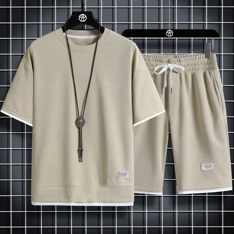Two Piece Set Linen Short Sleeve Tracksuit
