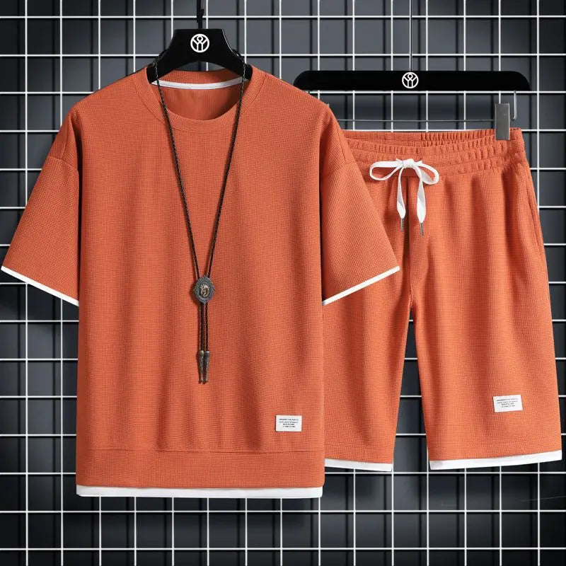 Two Piece Set Linen Short Sleeve Tracksuit