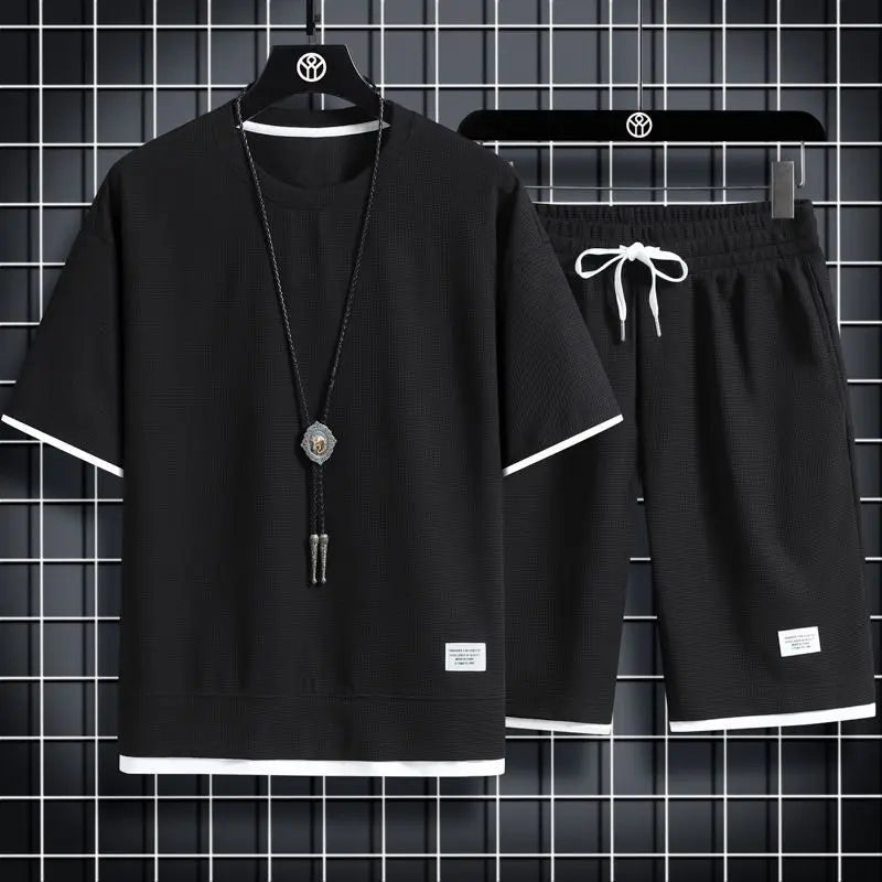 Two Piece Set Linen Short Sleeve Tracksuit