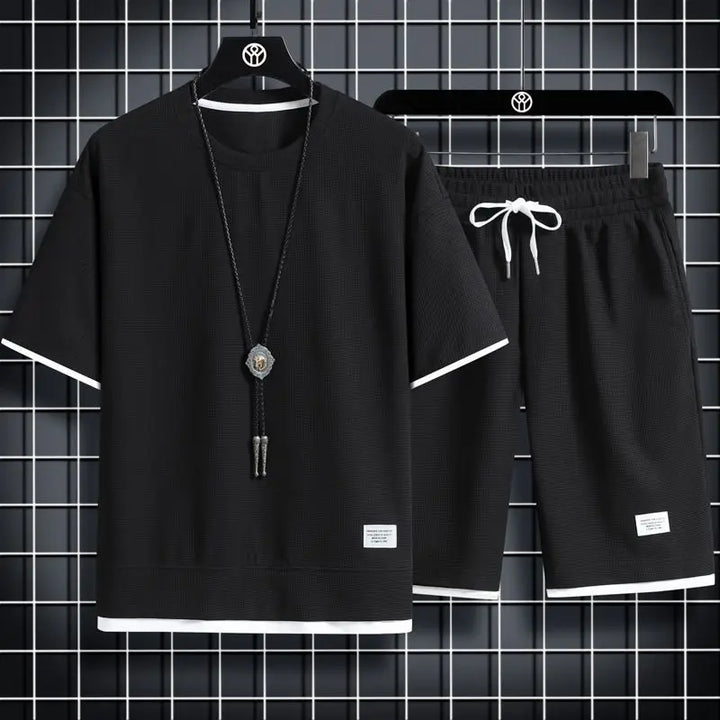 Two Piece Set Linen Short Sleeve Tracksuit
