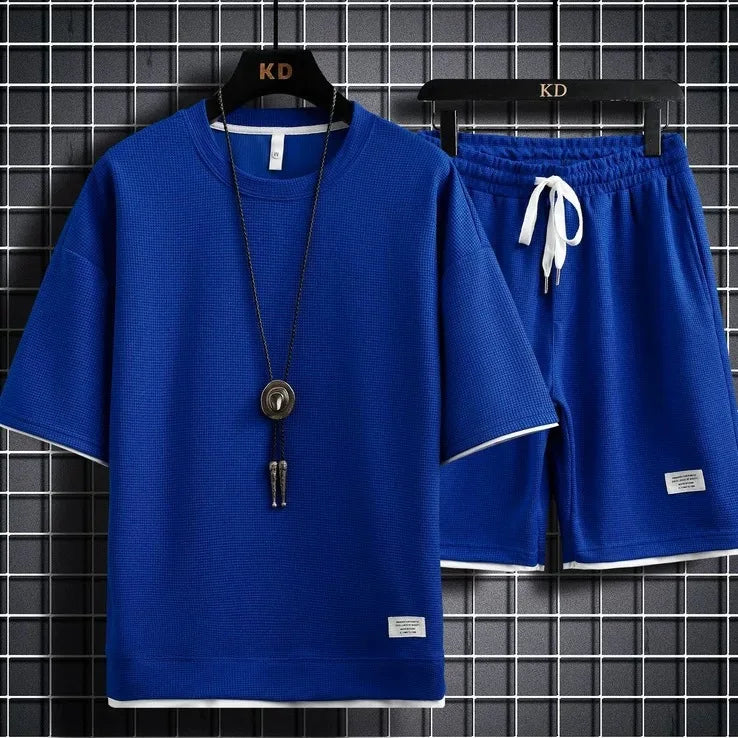 Two Piece Set Linen Short Sleeve Tracksuit