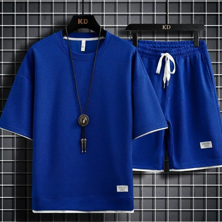 Two Piece Set Linen Short Sleeve Tracksuit