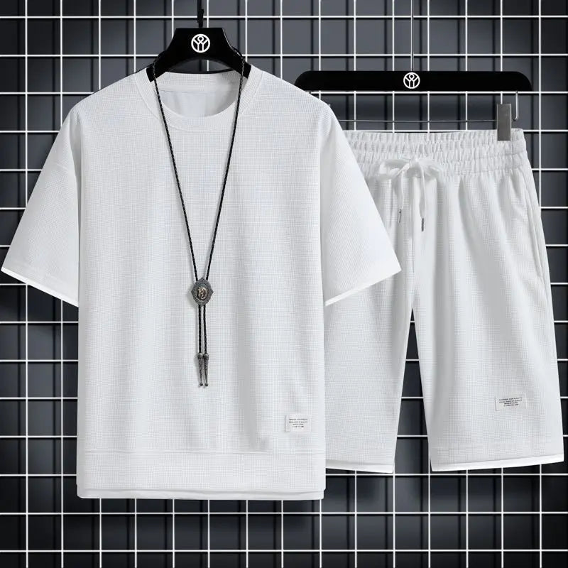 Two Piece Set Linen Short Sleeve Tracksuit