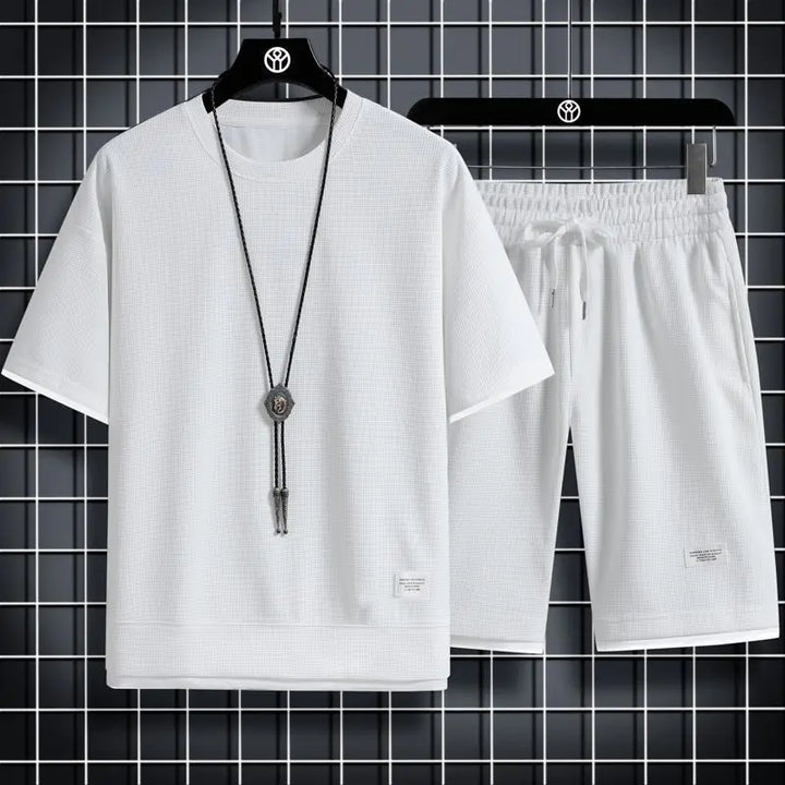 Two Piece Set Linen Short Sleeve Tracksuit