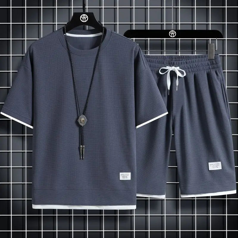 Two Piece Set Linen Short Sleeve Tracksuit