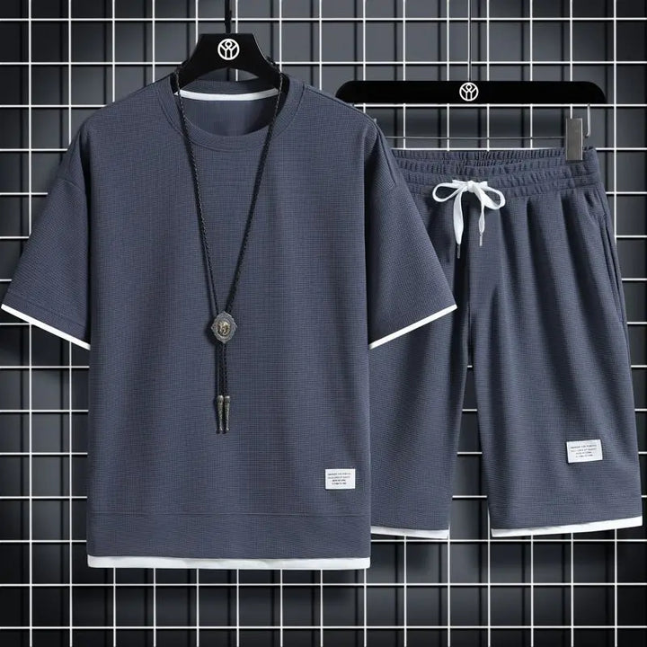 Two Piece Set Linen Short Sleeve Tracksuit