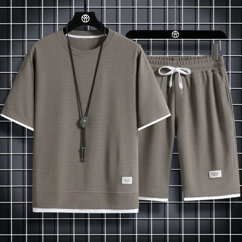 Two Piece Set Linen Short Sleeve Tracksuit