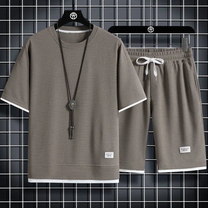 Two Piece Set Linen Short Sleeve Tracksuit