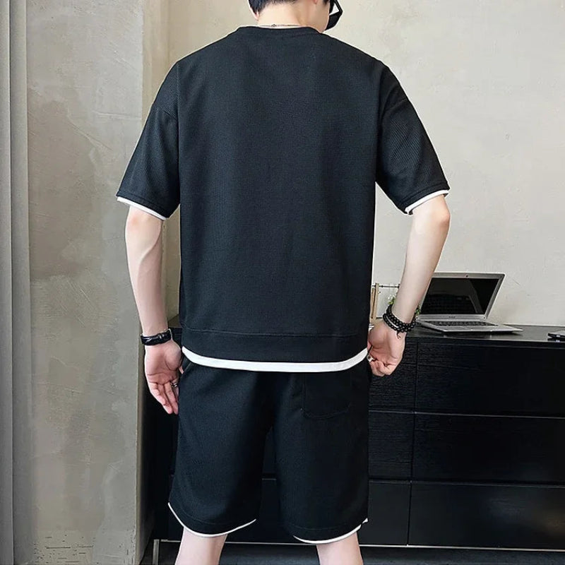 Two Piece Set Linen Short Sleeve Tracksuit