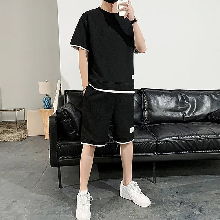 Two Piece Set Linen Short Sleeve Tracksuit